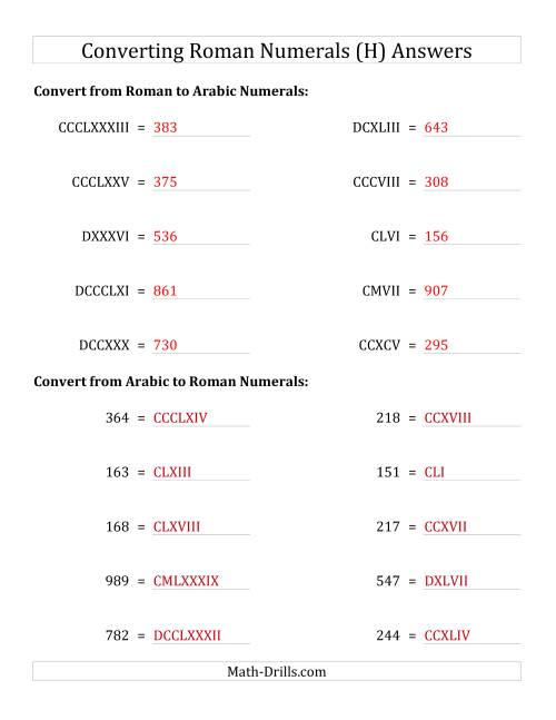 The Converting Roman Numerals up to M to Standard Numbers (H) Math Worksheet Page 2
