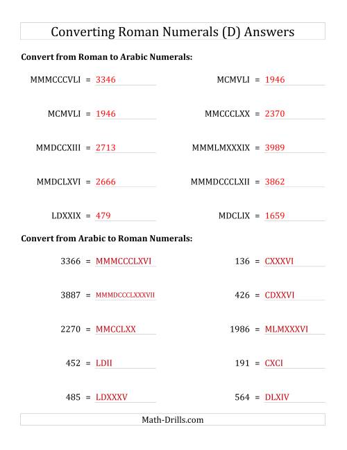The Converting Compact Roman Numerals up to MMMIM to Standard Numbers (D) Math Worksheet Page 2