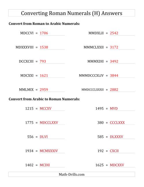 The Converting Compact Roman Numerals up to MMMIM to Standard Numbers (H) Math Worksheet Page 2
