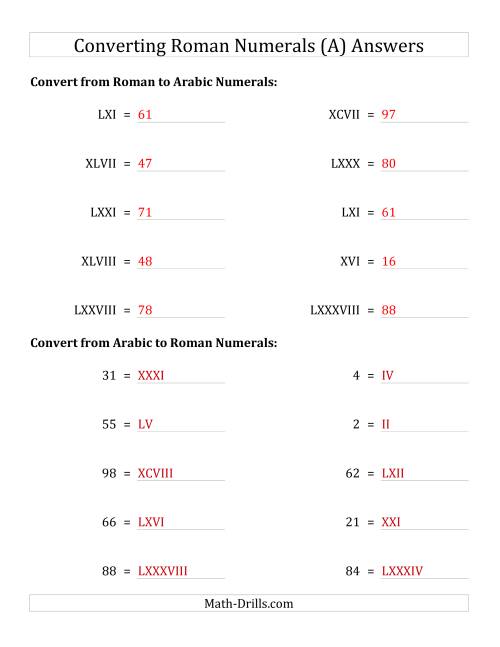 The Converting Roman Numerals up to C to Standard Numbers (A) Math Worksheet Page 2
