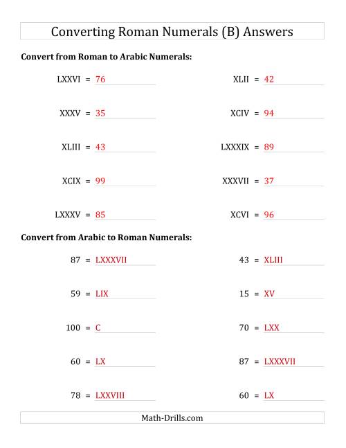 The Converting Roman Numerals up to C to Standard Numbers (B) Math Worksheet Page 2