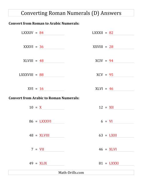 The Converting Roman Numerals up to C to Standard Numbers (D) Math Worksheet Page 2