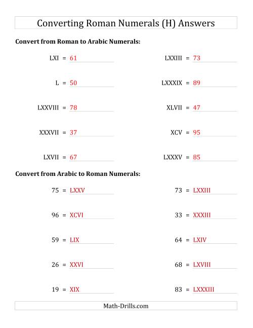 The Converting Roman Numerals up to C to Standard Numbers (H) Math Worksheet Page 2