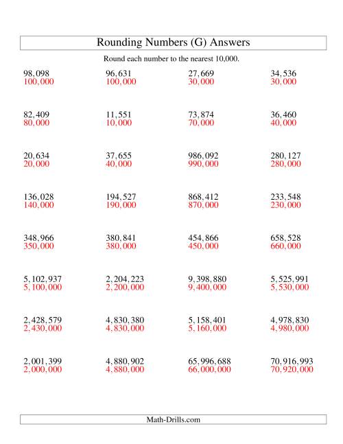 The Rounding Numbers to the Nearest 10,000 (U.S. Version) (G) Math Worksheet Page 2