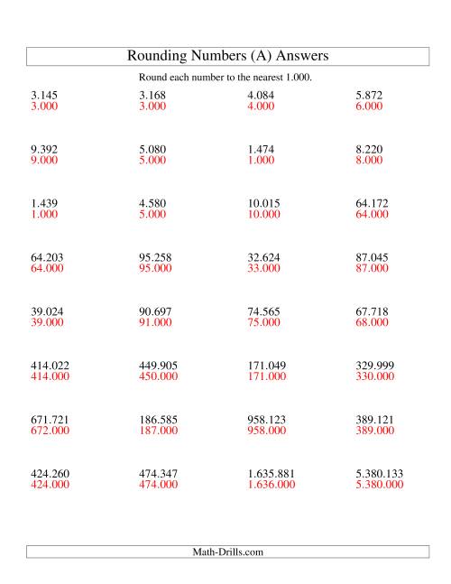 The Rounding Numbers to the Nearest 1.000 (Euro Version) (A) Math Worksheet Page 2