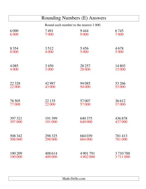 The Rounding Numbers to the Nearest 1 000 (SI Version) (E) Math Worksheet Page 2