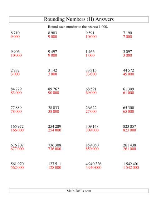 The Rounding Numbers to the Nearest 1 000 (SI Version) (H) Math Worksheet Page 2