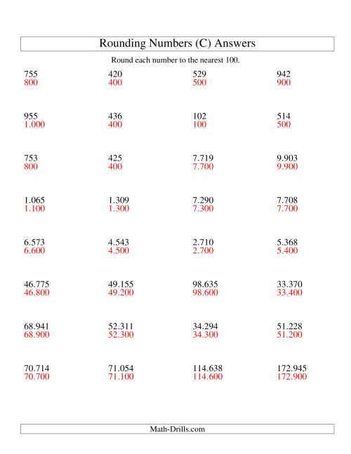 The Rounding Numbers to the Nearest 100 (Euro Version) (C) Math Worksheet Page 2