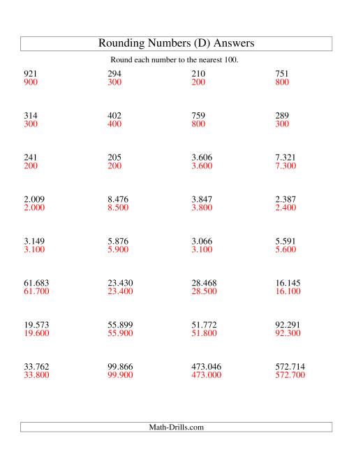 The Rounding Numbers to the Nearest 100 (Euro Version) (D) Math Worksheet Page 2