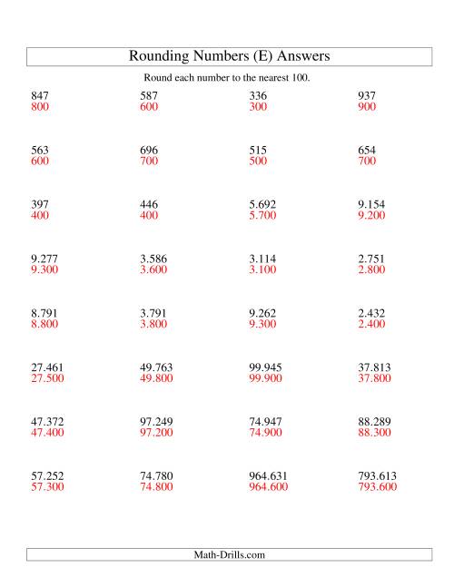 The Rounding Numbers to the Nearest 100 (Euro Version) (E) Math Worksheet Page 2