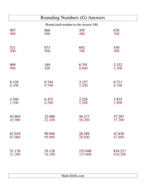 The Rounding Numbers to the Nearest 100 (Euro Version) (G) Math Worksheet Page 2