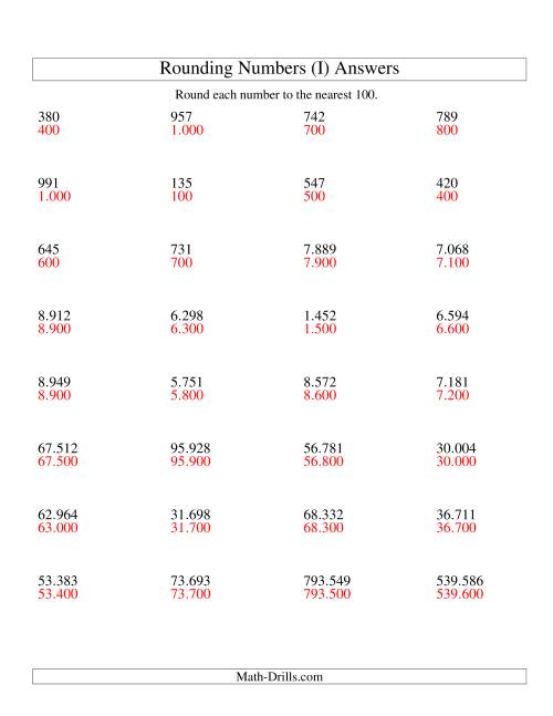 The Rounding Numbers to the Nearest 100 (Euro Version) (I) Math Worksheet Page 2