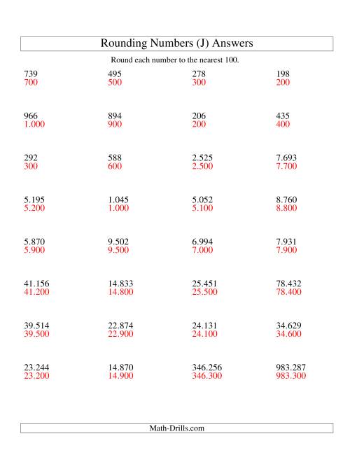 The Rounding Numbers to the Nearest 100 (Euro Version) (J) Math Worksheet Page 2