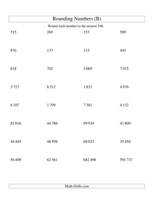 The Rounding Numbers to the Nearest 100 (SI Version) (B) Math Worksheet