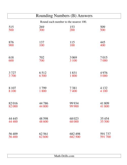 The Rounding Numbers to the Nearest 100 (SI Version) (B) Math Worksheet Page 2