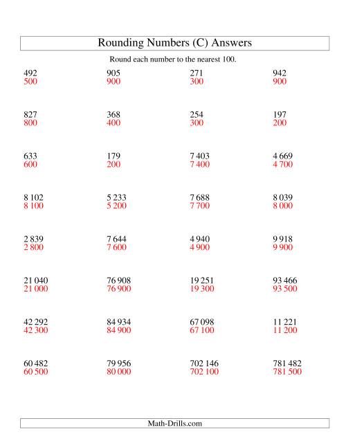 The Rounding Numbers to the Nearest 100 (SI Version) (C) Math Worksheet Page 2