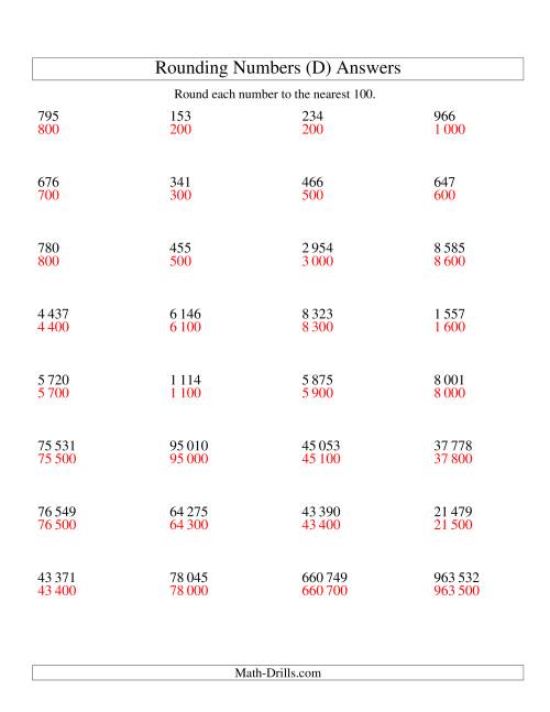 The Rounding Numbers to the Nearest 100 (SI Version) (D) Math Worksheet Page 2
