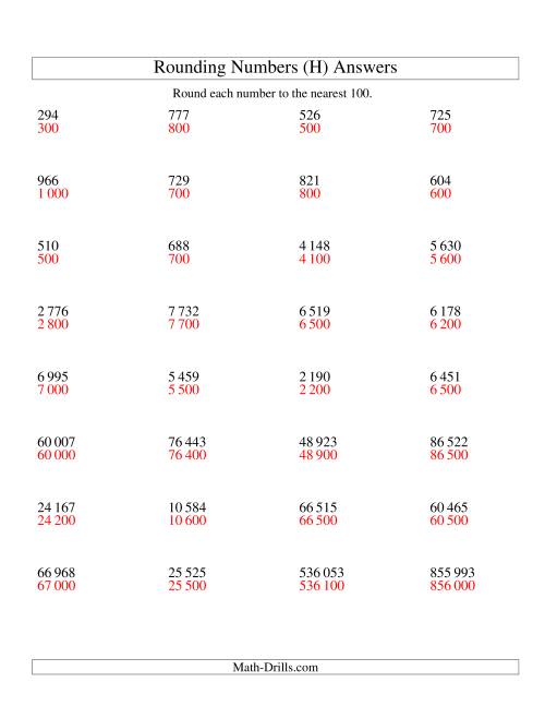The Rounding Numbers to the Nearest 100 (SI Version) (H) Math Worksheet Page 2