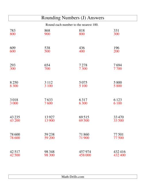 The Rounding Numbers to the Nearest 100 (SI Version) (J) Math Worksheet Page 2