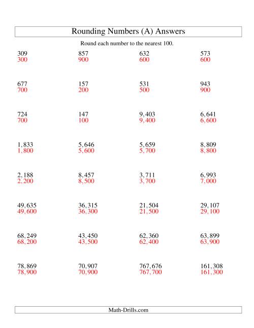 The Rounding Numbers to the Nearest 100 (U.S. Version) (A) Math Worksheet Page 2