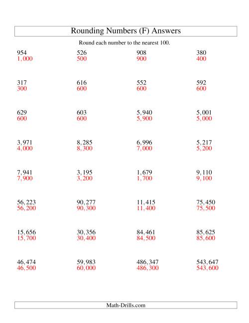 The Rounding Numbers to the Nearest 100 (U.S. Version) (F) Math Worksheet Page 2