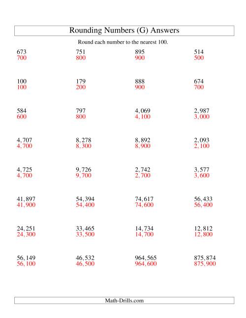 The Rounding Numbers to the Nearest 100 (U.S. Version) (G) Math Worksheet Page 2