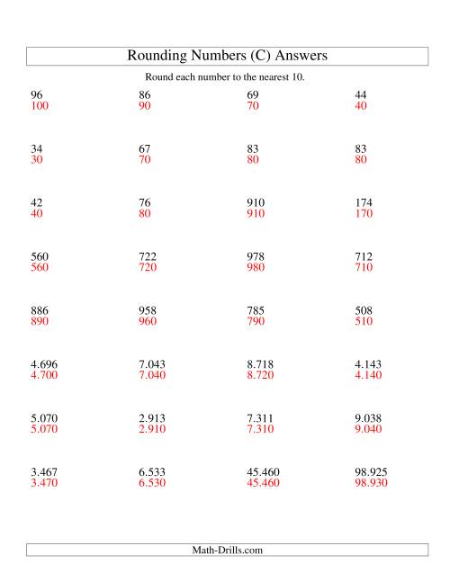The Rounding Numbers to the Nearest 10 (Euro Version) (C) Math Worksheet Page 2