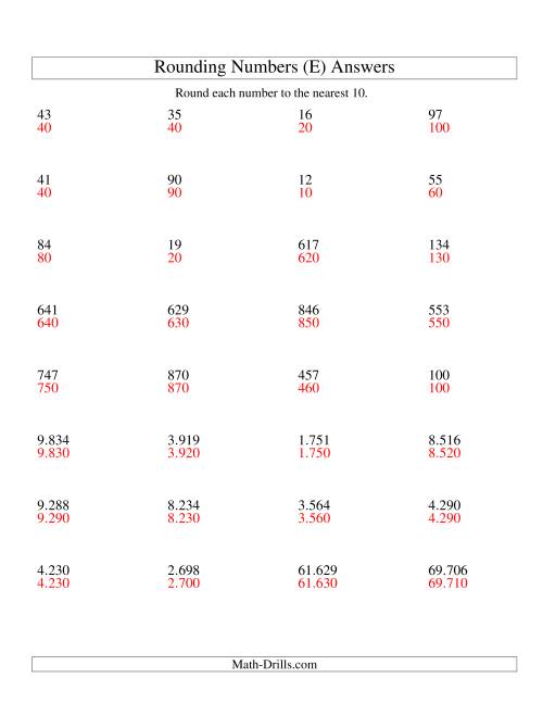 The Rounding Numbers to the Nearest 10 (Euro Version) (E) Math Worksheet Page 2