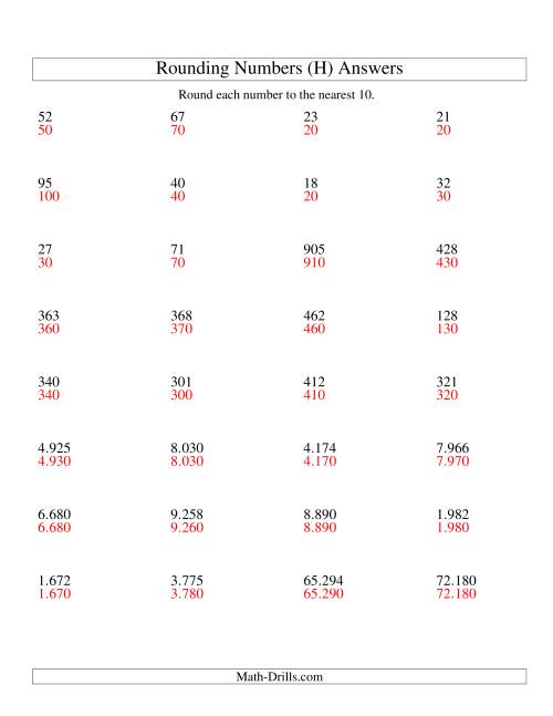 The Rounding Numbers to the Nearest 10 (Euro Version) (H) Math Worksheet Page 2
