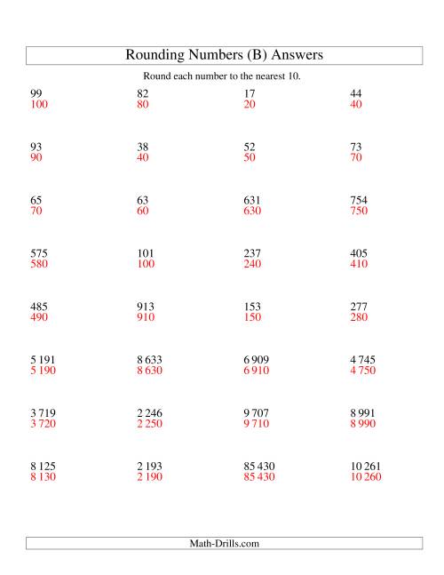 The Rounding Numbers to the Nearest 10 (SI Version) (B) Math Worksheet Page 2