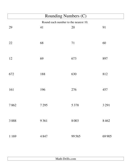 The Rounding Numbers to the Nearest 10 (SI Version) (C) Math Worksheet