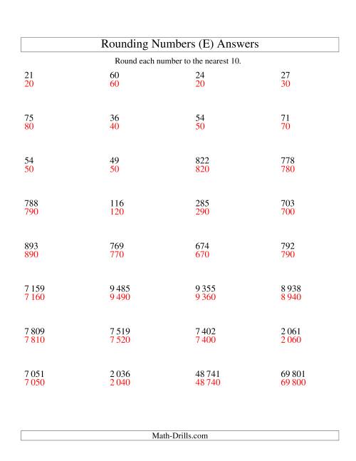 The Rounding Numbers to the Nearest 10 (SI Version) (E) Math Worksheet Page 2