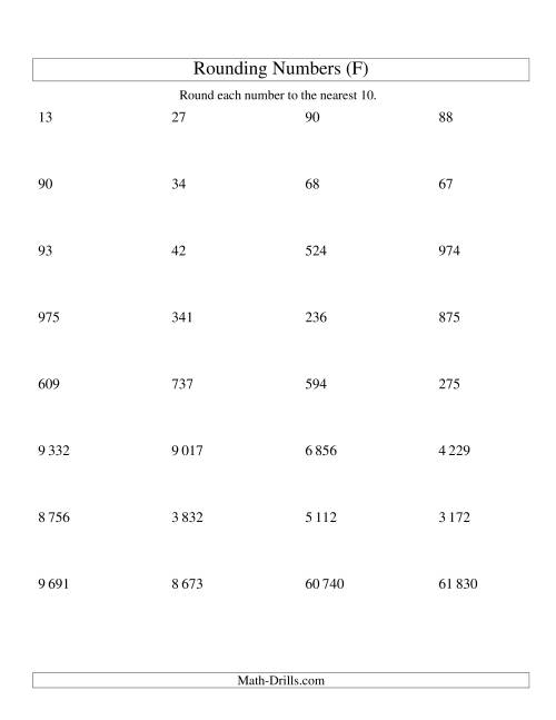 The Rounding Numbers to the Nearest 10 (SI Version) (F) Math Worksheet