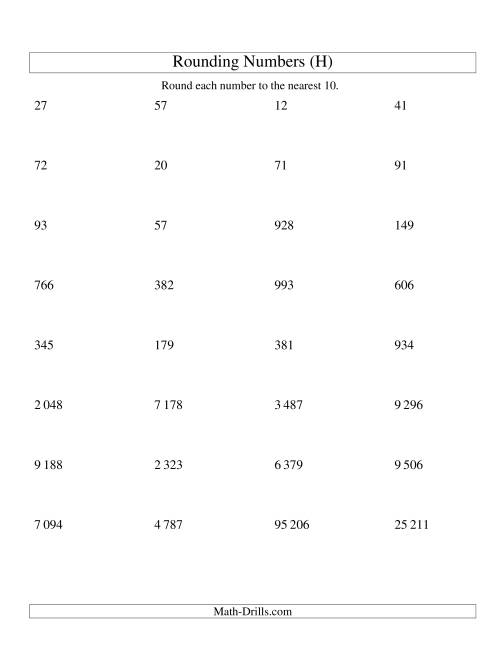 The Rounding Numbers to the Nearest 10 (SI Version) (H) Math Worksheet