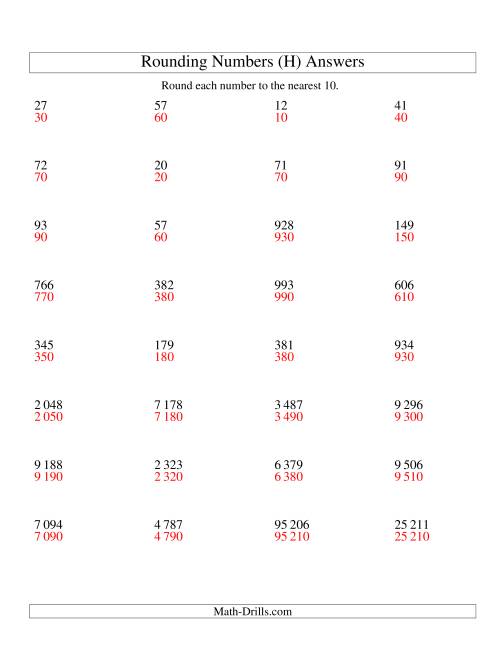 The Rounding Numbers to the Nearest 10 (SI Version) (H) Math Worksheet Page 2