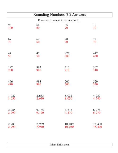 The Rounding Numbers to the Nearest 10 (U.S. Version) (C) Math Worksheet Page 2