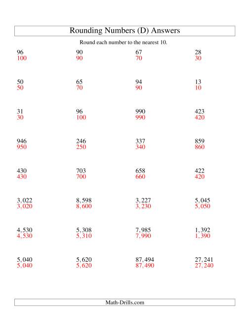 The Rounding Numbers to the Nearest 10 (U.S. Version) (D) Math Worksheet Page 2