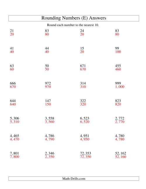 The Rounding Numbers to the Nearest 10 (U.S. Version) (E) Math Worksheet Page 2