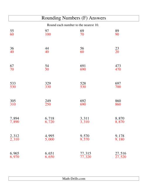 The Rounding Numbers to the Nearest 10 (U.S. Version) (F) Math Worksheet Page 2