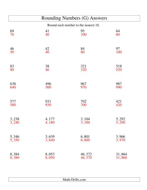 The Rounding Numbers to the Nearest 10 (U.S. Version) (G) Math Worksheet Page 2