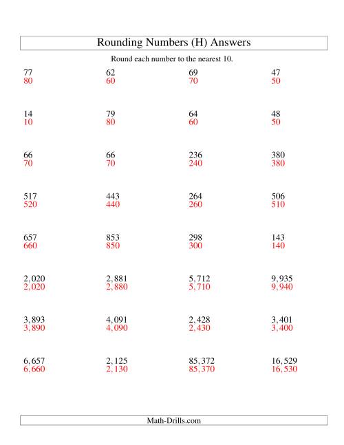 The Rounding Numbers to the Nearest 10 (U.S. Version) (H) Math Worksheet Page 2
