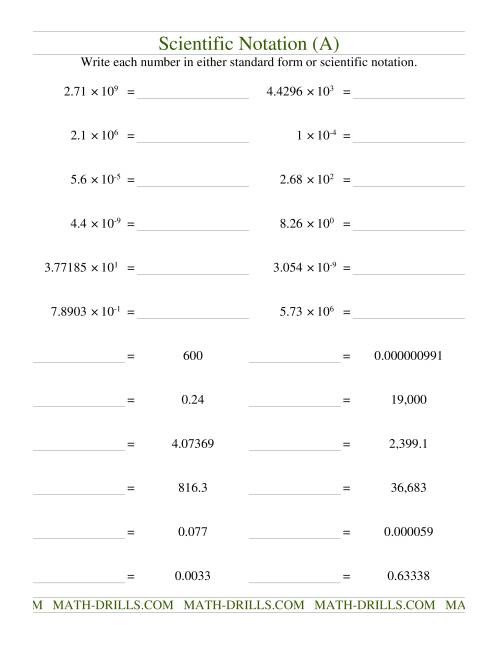 The Scientific Notation (Old) Math Worksheet