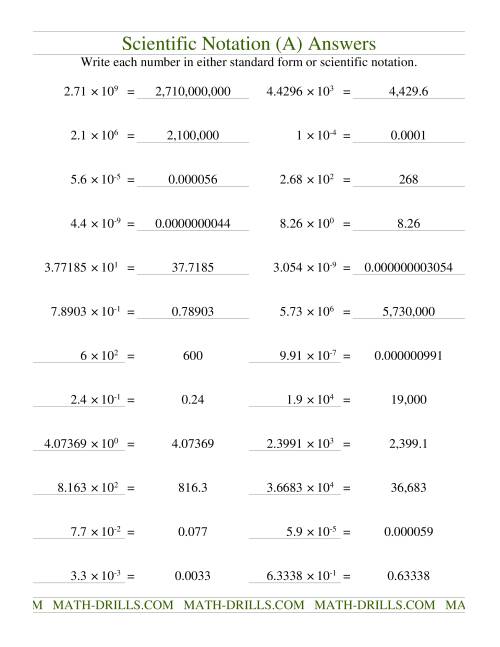 The Scientific Notation (Old) Math Worksheet Page 2
