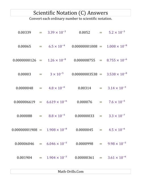 The Converting Ordinary Numbers to Scientific Notation (Small Only) (C) Math Worksheet Page 2