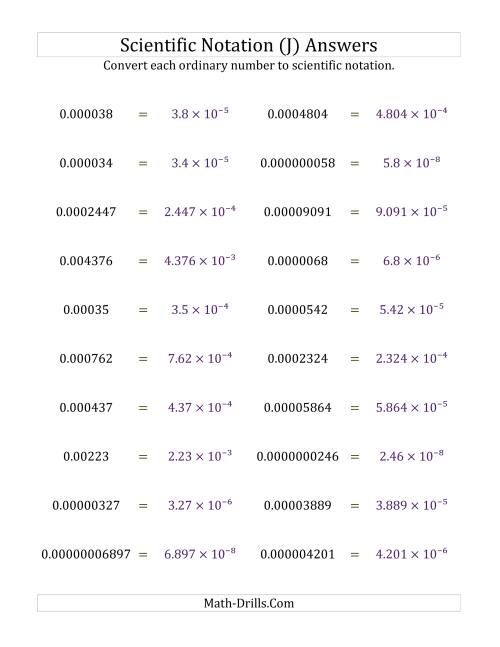 The Converting Ordinary Numbers to Scientific Notation (Small Only) (J) Math Worksheet Page 2