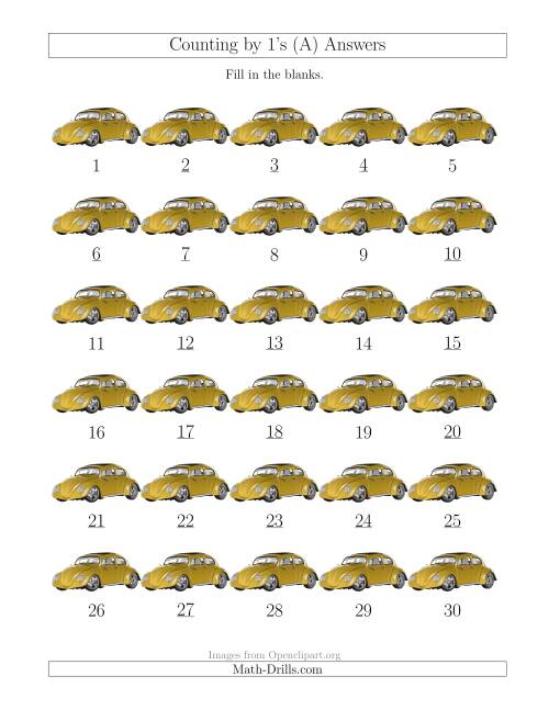 The Counting by 1's with Cars (A) Math Worksheet Page 2