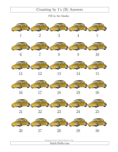The Counting by 1's with Cars (B) Math Worksheet Page 2