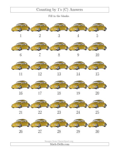 The Counting by 1's with Cars (C) Math Worksheet Page 2