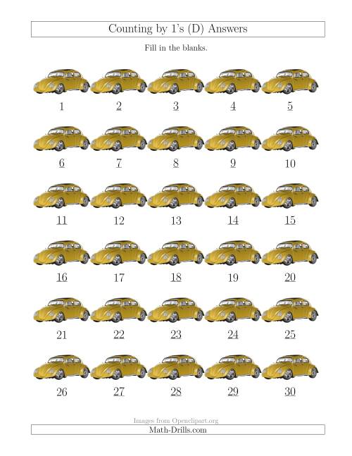 The Counting by 1's with Cars (D) Math Worksheet Page 2