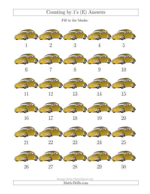 The Counting by 1's with Cars (E) Math Worksheet Page 2